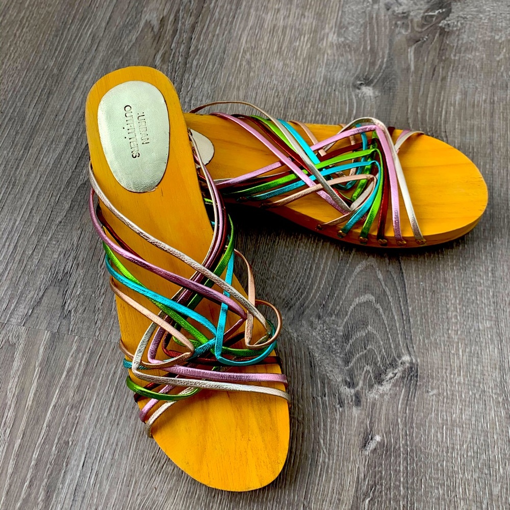 Urban Outfitter Metallic Strappy Clog Sandals